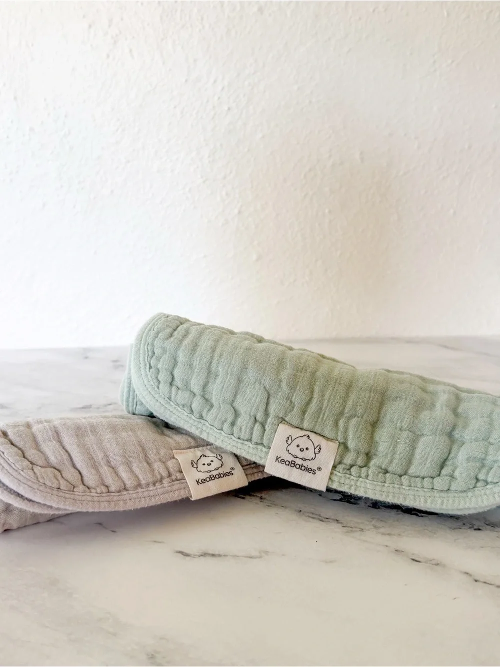 KeaBabies Lyra Organic Cotton Muslin Gauze Burp Cloths in Silver Grey & Sage